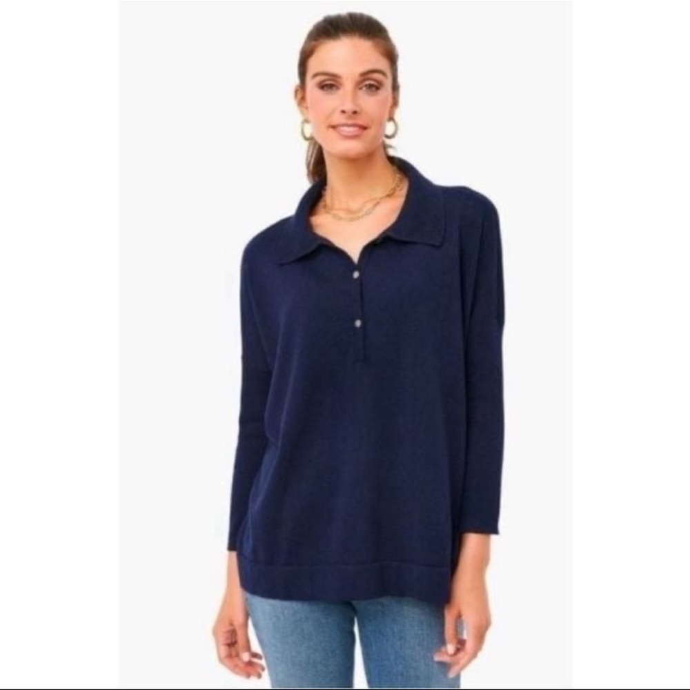 Tuckerneck Clayton Polo Sweater Navy Oversized Size M/L
